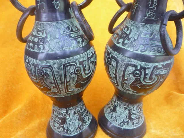 Редкий Старый MingDynasty бронзовый Ваза, хорошая резьба, изысканные украшения, бесплатная доставка