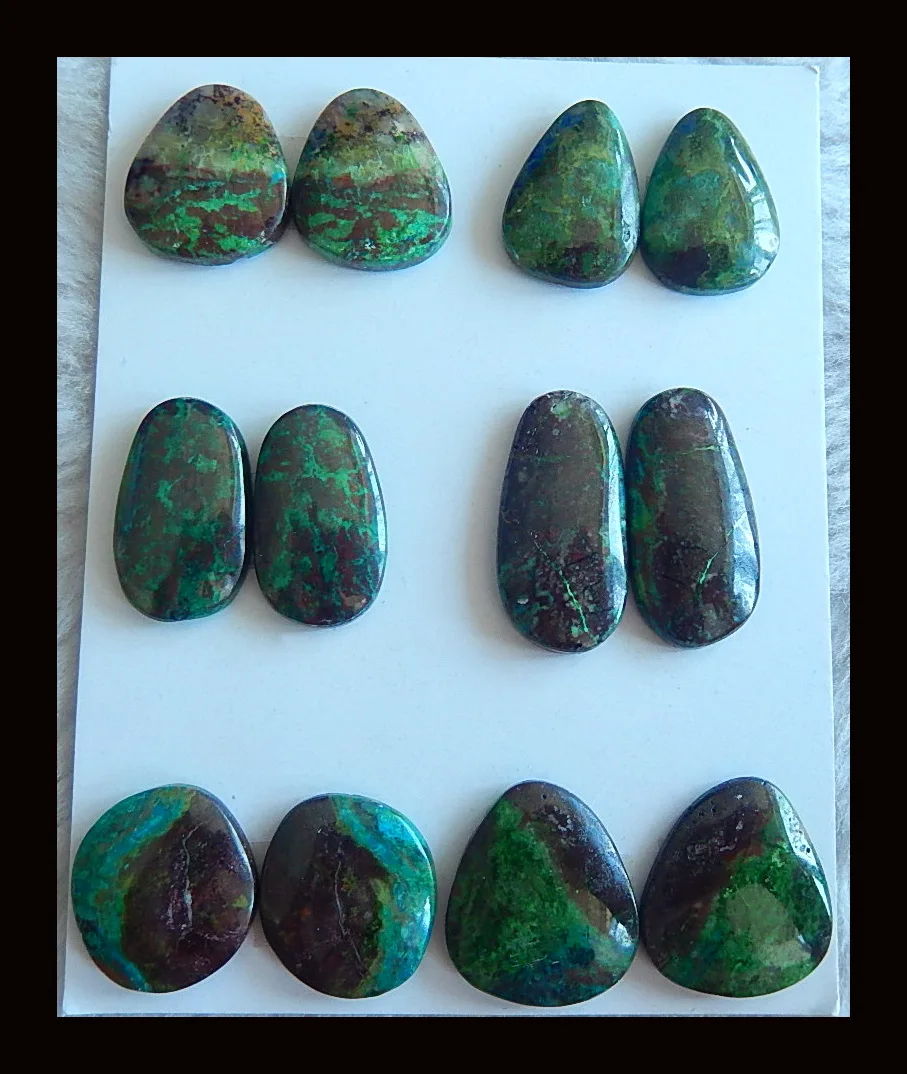 

Natural 6 Pairs Of Chrysocolla Cabochon Pairs,26x13x4/19x17x4mm,35.41g