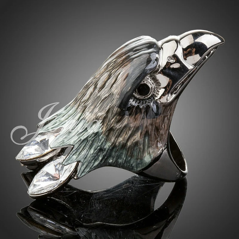Jenia Fashion White Gold Plated Austrian Crystal Jewelry Eagle Ring for Mens and Women XR003
