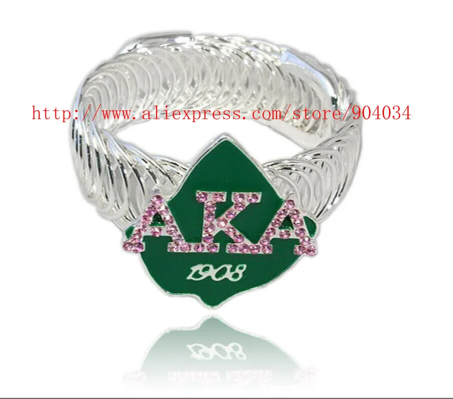 

Customized AKA IVY 1908 pink and green bangle Jewelry for Sorority and Fraternity spring open style cuff bangle Jewelry