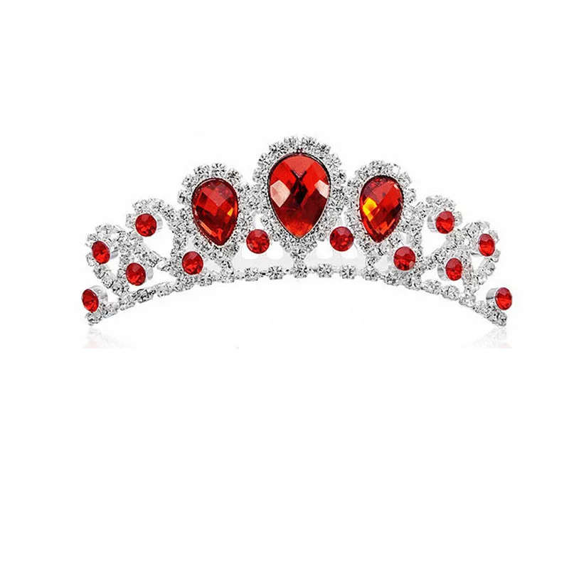 Crystal Pearl Flower Bride 3 Pcs Set Necklace Earrings Wedding Tiara Wedding Jewelry Set Accessories For Women   Red White (2)