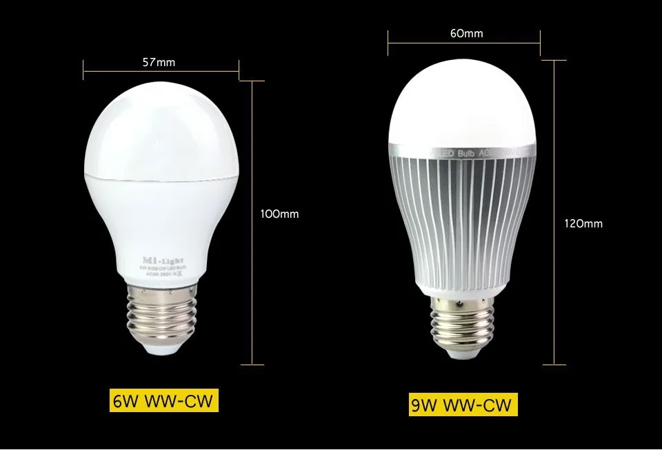 

Mi Light E27 6W 9W LED Bulbs 2.4G Wifi Wireless Dimmable Cold White to Warm White Lamp AC85-265V Lighting Home Decoration