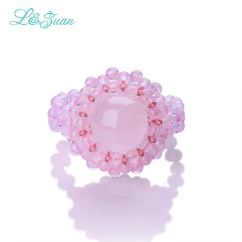 

l&zuan Crystal Rings For Women Handmade 100% Natural Pink Rose Quartz Powder Lovely Romantic Fine Jewelry Princess Ring 2301
