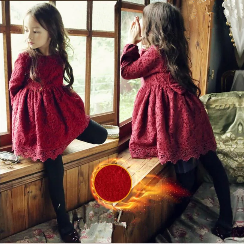 2018 зима новый девочек модное платье добавить плюшевые плотное пальто красное