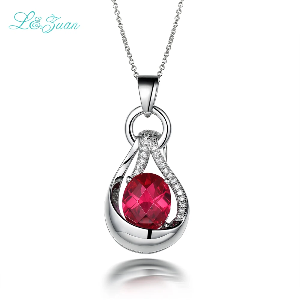 

l&zuan 925 sterling silver natural 5.26ct rubyt red gemstone luxury pendant for woman wedding jewelry gift