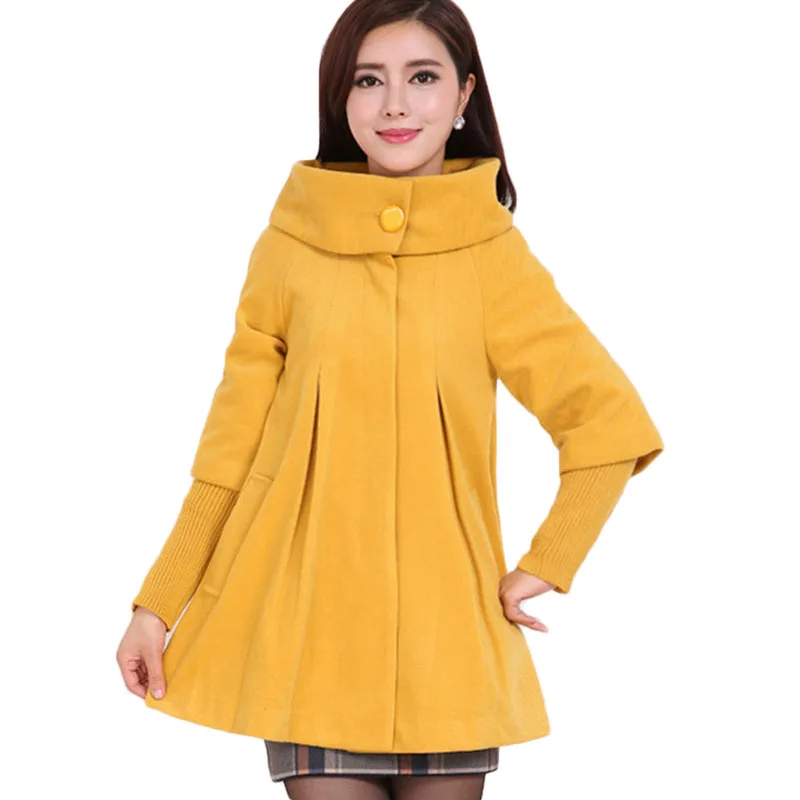 yellow Шерстяное Женское пальто, новинка, осенне-зимнее корейское Длинное свободное шерстяное пальто-накидка, Женская Студенческая куртка, пальто LH390 - Цвет: yellow