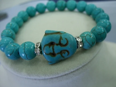 5 шт. гламур камень Howlite 10 мм бисера Камень Lucky головы Будды инкрустация сияющий хрустальный шар браслет Эластичность Регулируемая