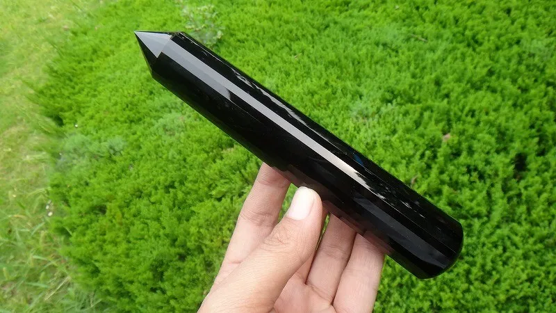 6.4" Природный черного обсидиана Фогель Стиль 24sided Wand Исцеление 203 г