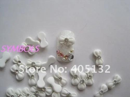 rbr-4-2 Wholesale 200pcs/bag White Resin Round-Head Rhinestone Bowknot Nail Art Decoration Bow Decoration