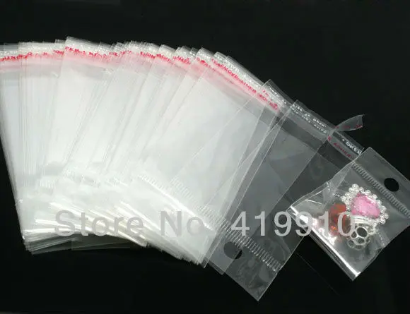 shipping-300Pcs прозрачный самоклеющийся пластиковый пакет с отверстием для подвешивания 11,5x5 см(доступное пространство около 7x5 см) M00832