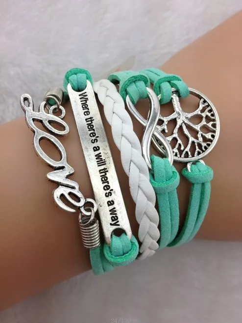 Where there is a will, there is a way, Infinity, Tree of life &Love Charm Bracelet in Silver, Korean Cashmere- Friendship Gift - Best Gift 1709