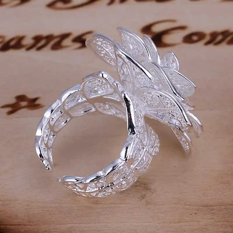 Рождественский подарок оптом посеребренное кольцо, серебряное модное ювелирное изделие, тройной цветок для женщин и мужчин подарок Sivler ювелирные изделия кольца на палец