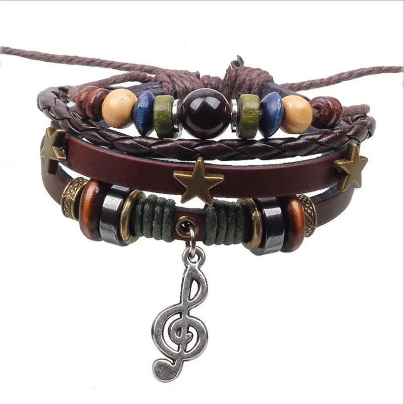 1P Retro rope leather mens bracelets leather rope hand woven bracelet