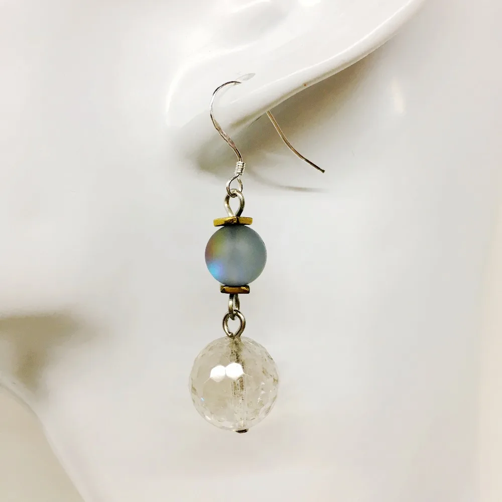 

LiiJi Unique Natural Healing Stone Rutilated quartz&Manmade Labradorite&Hematite Beads Dangle Fashion earring