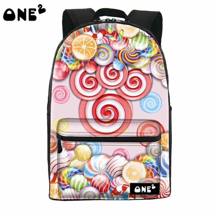 2016 ONE2 Design sweet candy pattern printing stylish waterproof backpack nylon lady cute school bag backpack