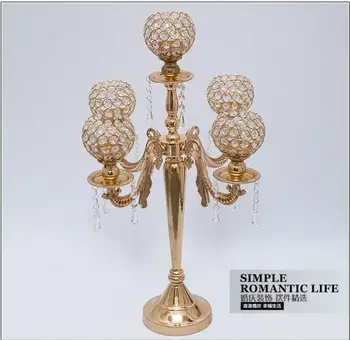 

H65cm 5 light gold candle holders with crystal ball tall wedding candelabra wedding candlestick for wedding decoration ZT079