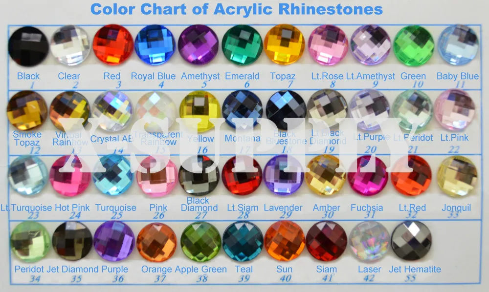 Color Chart of Acrylic Rhinestone