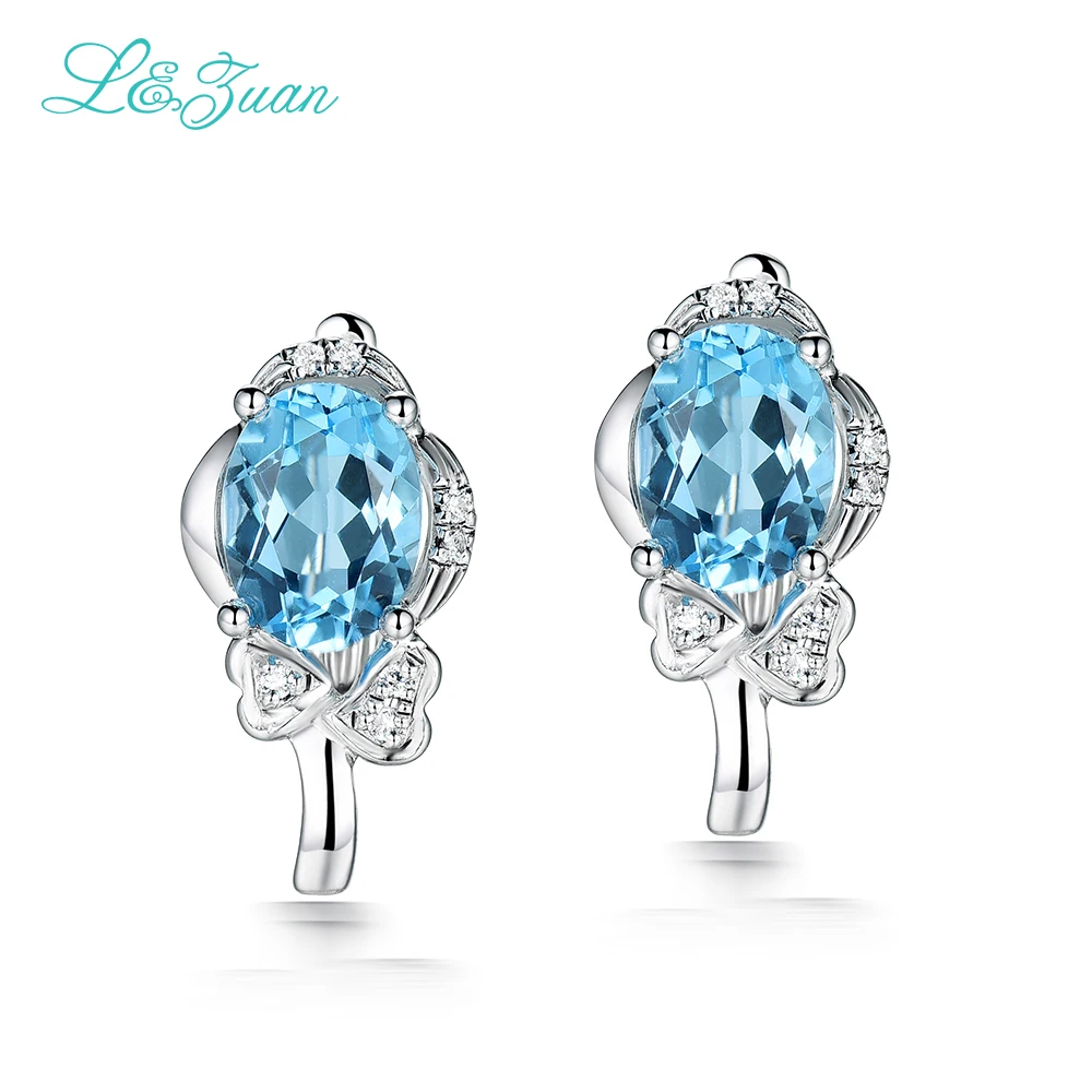 

New Arrival Cute Stud Earrings natrual Topaz blue stone flower sterling silver stud earring 925sterling silver earring for women
