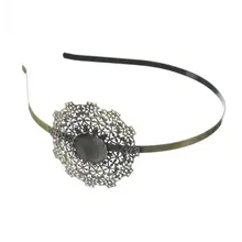 DoreenBeads Девушка ободки для волос цветок кабошон установка(подходит 20 мм диаметр) Античная бронза полые Цветочный узор 38 см длинные, 3 шт