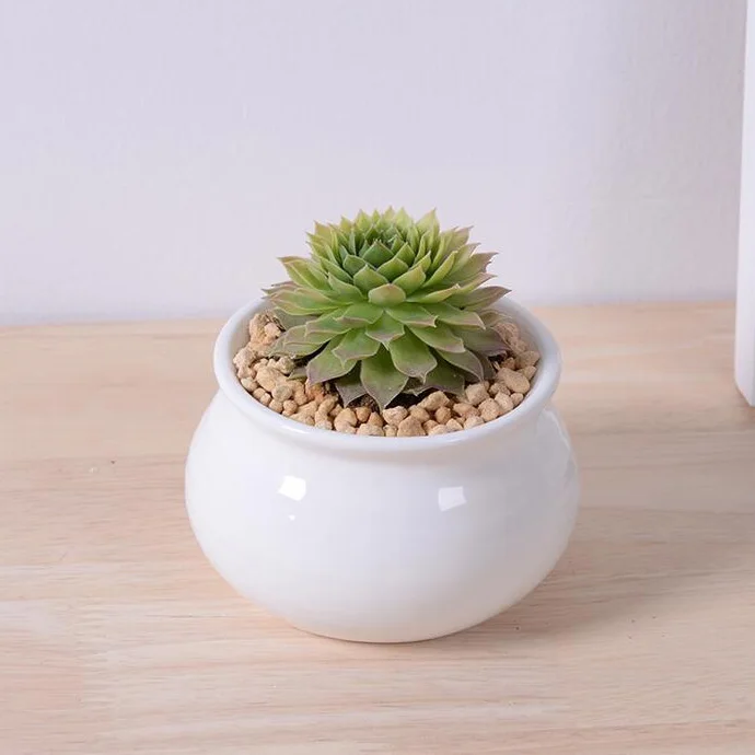 Simple style white round flower pots planters white ceramic flower