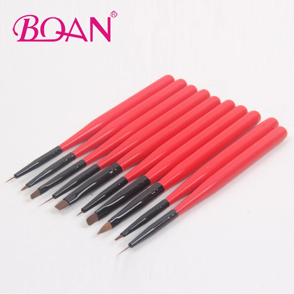 

BQAN Factory New Design Red color Nail Brush set wood handle, Mini Nail Brush set 10pcs/set