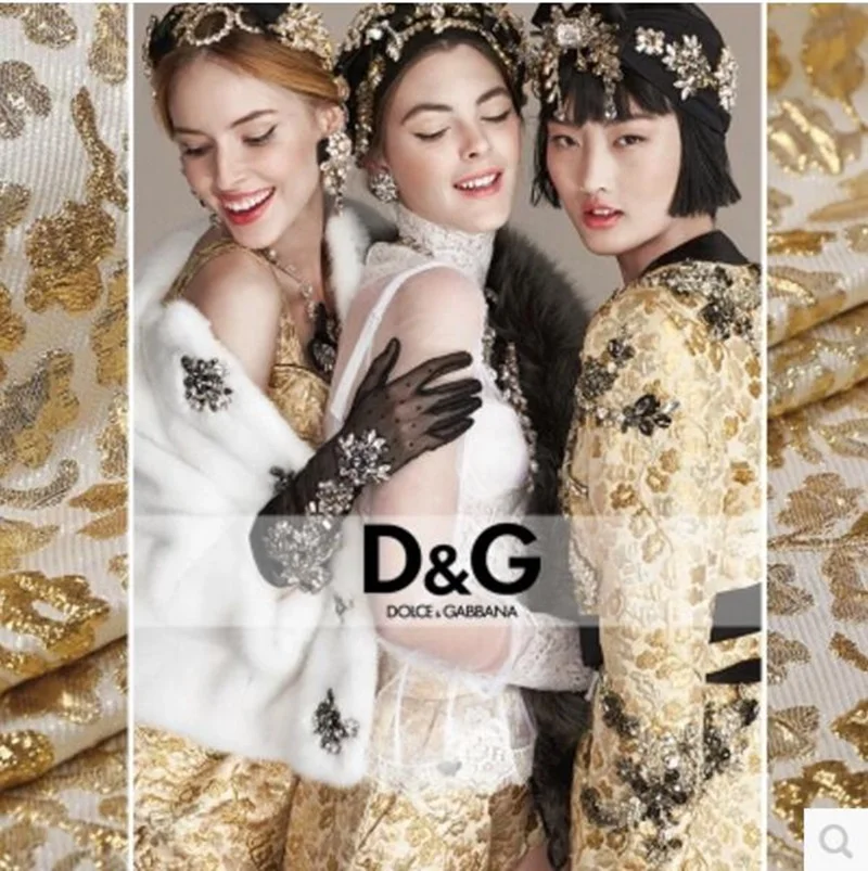 Модная парча жаккардовые ткани Золотая леска выпуклая блестящая жесткость ткань