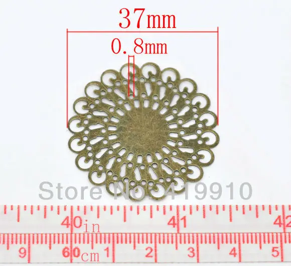 shipping-50Pcs под бронзу филигранные граненые круглый Обертывания Разъемы Изделия из металла подарок украшения DIY ювелирных изделий 37x37 мм J0005
