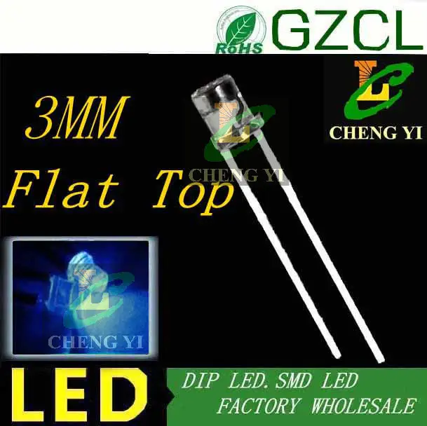 Высокий яркий зеленый плоский Топ 3 мм светодиодный Диод 520-530nm широкий угол обзора DIP СВЕТОДИОДНЫЙ 3,0-3,5 V(CE& Rosh