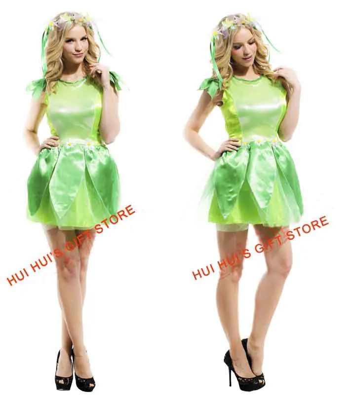 Free shipping ,adult green tinker bell dress costume set,halloween costume party dress and headband
