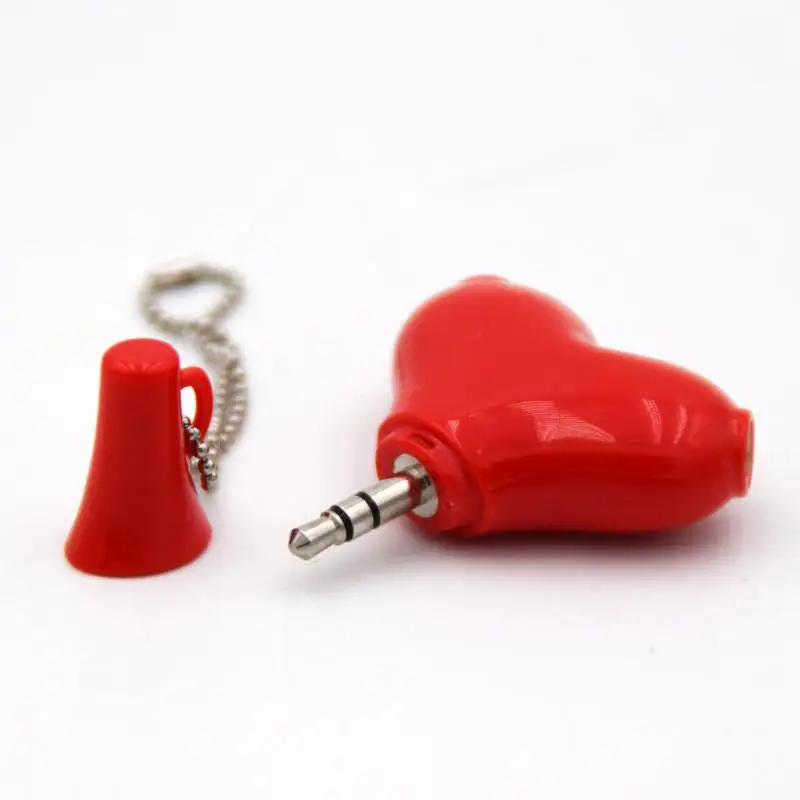Newest heart spade Cute 3 5mm Stereo Audio Headset Heart Shape Headphone Splitter Connector Adapter lovers