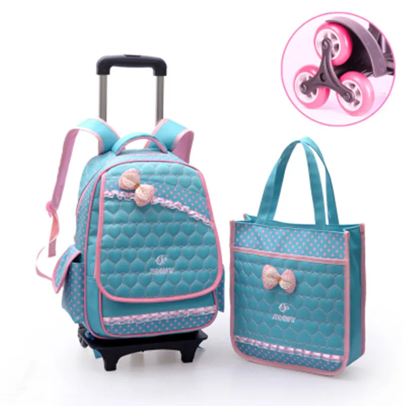 Waterproof nylon 6 wheels trolley bag Removable schoolbag children