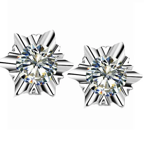 0.6Ct каждая романтическая Снежинка женские свадебные серьги-гвоздики из чистого серебра 925 женские серьги, изящные украшения