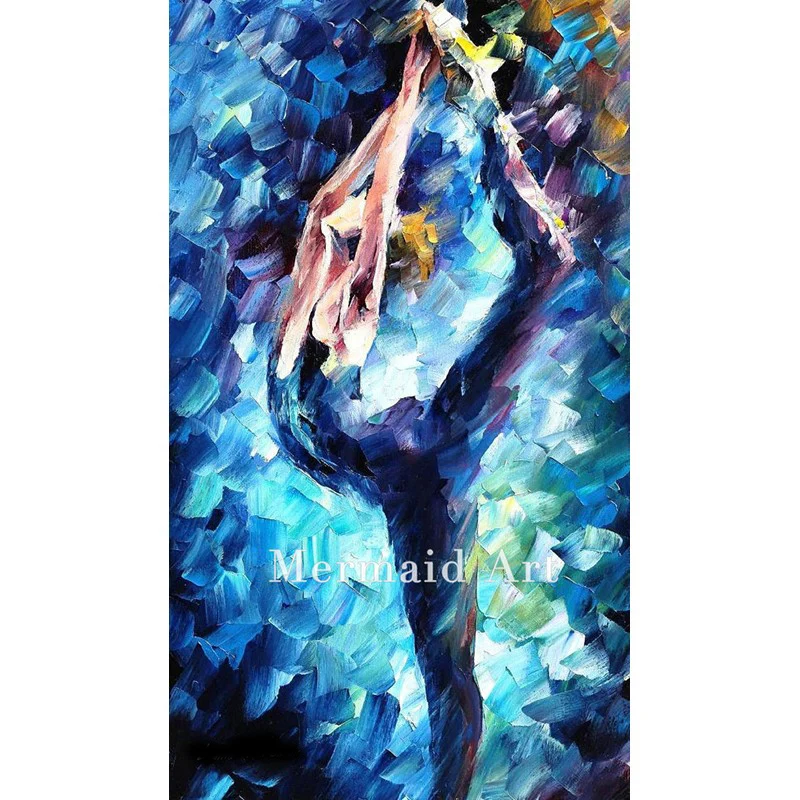 

Hand Painted Oil Painting On Canvas For Abstract Blue Dress Textured Thick Palette Knife Painting Living Room Decor Artwork Fine
