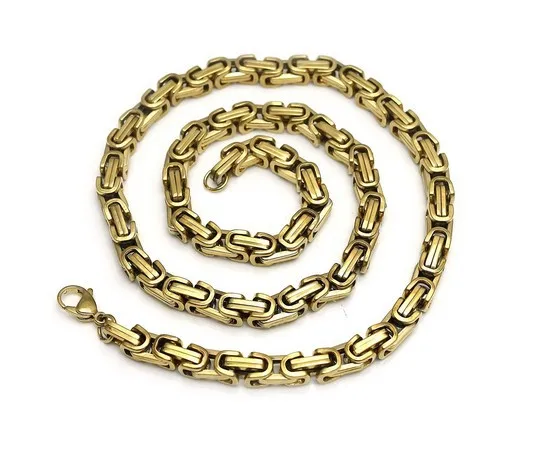 Набор ювелирных изделий Нержавеющая сталь золото византийский 8 мм звено цепи ожерелье браслет Для Мужчин's Jewelry