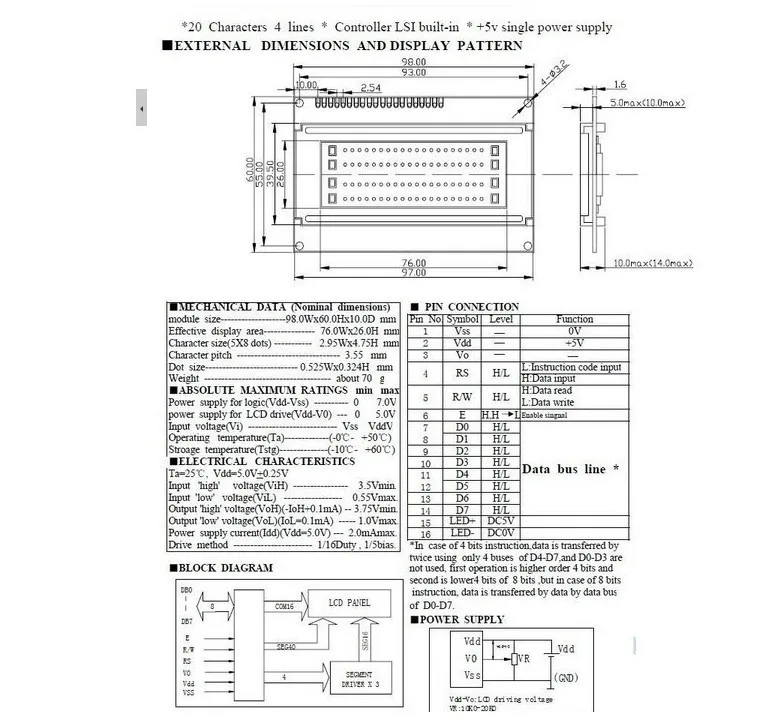 5 шт. 20x4 ЖК-модули 2004 ЖК-модуль с светодиодный голубой подсветкой белого цвета