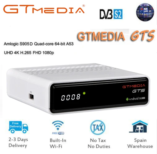 

FREESAT GTS Android 6.0 4K TV BOX Combo DVB-S2 Satellite Receiver 2/8GB RAM ROM Amlogic S905D BT4.0 Set Top box + 1 year cccam