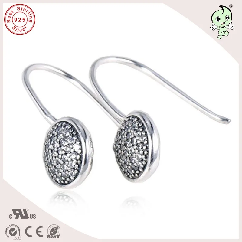 

Good Quality New Collection Popular Famous Brand CZ Paving Round Head 925 Real Silver Earring Hook