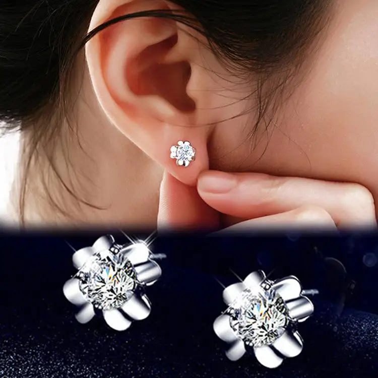 

2016 Hot Sale Fashion Classic Delicate Rhinestone Silver Plated Clovers Ear Stud Earrings Charm Jewelry