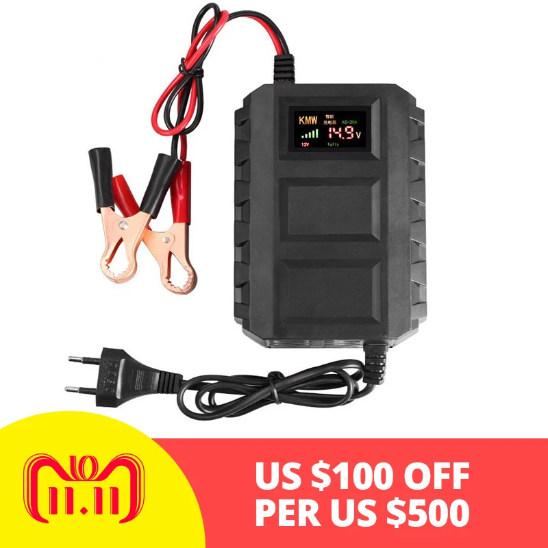 

Fast Intelligent 20A 12V Automobile Car Motorcycle Charger 110V-240V Smart Sealed Lead Acid Battery Charger LED Digital Display