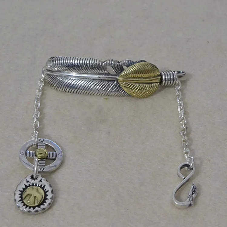 S925 Sterling Silver Dot Gold Leaf Bracelet Female Old Handmade Takahashi Kagura goro's Thai Silver Indian Feather Bracelet Male S925 Sterling Silver Dot Gold Leaf Bracelet Female Old Handmade Takahashi Kagura goro's Thai Silver Indian Feather Bracelet Male