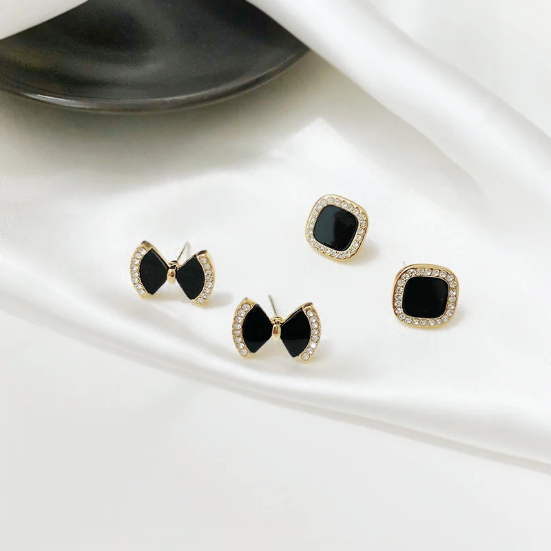 

Female Simple Personality Style Of Bowknot S925 Stitching Stud Earring Cold Wind Temperament Earrings Jewelry Accessories