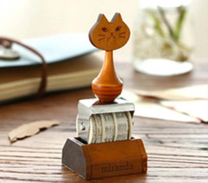 EZONE милый Миранда значок с изображением кота Ретро стиль Дата Цифровой уплотнитель валик для самостоятельной покраски ручка уплотнение дневник тростника уплотнение резиновый штамп школьные канцелярские принадлежности - Цвет: Orange