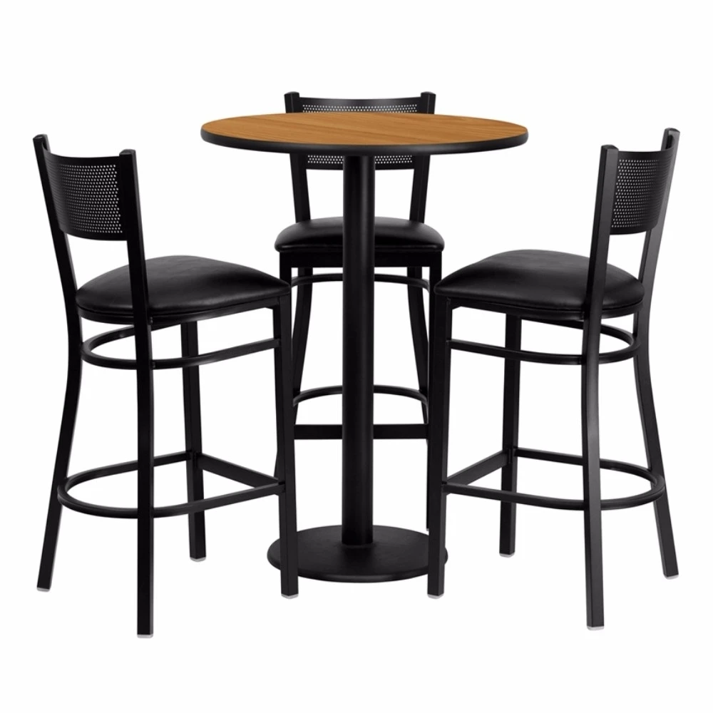 

Flash Furniture 30'' Round Natural Laminate Table Set with Grid Back Metal Bar Stool and Black Vinyl Seat