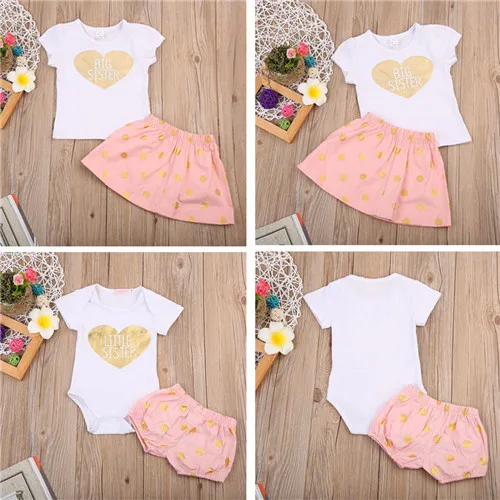 Newborn Infant Kid Girl Clothes Summer Cotton Big Sister Tshirt Skirt