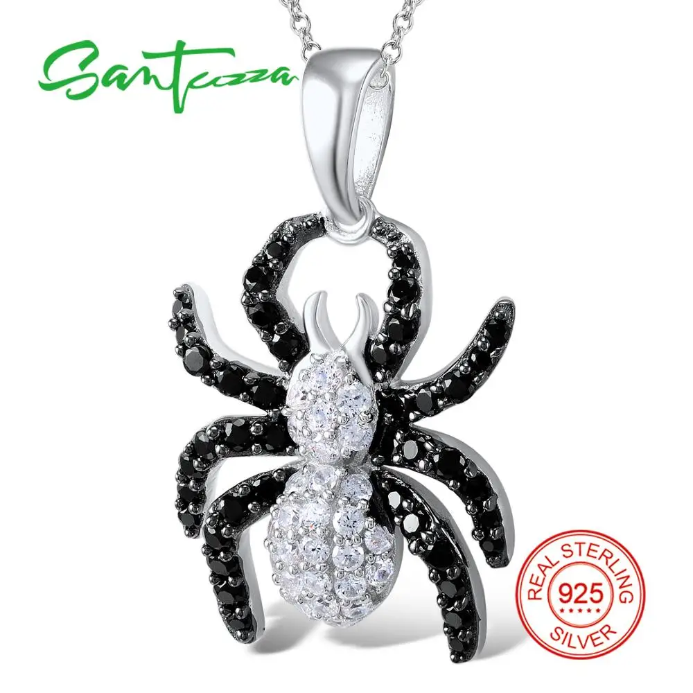 Набор серебряных украшений SANTUZZA для женщин, черное кольцо с пауком, серьги, кулон, набор из чистого 925 пробы серебра, ювелирные изделия
