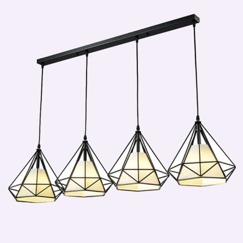 Kaufen 1 set 100cm lange basis 4 köpfe anhänger lichter für wohnzimmer restaurant gang diamant Eisen käfig kunst anhänger lampe