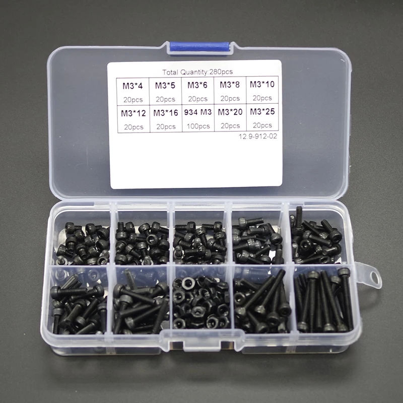 

280Pcs M3 Stainless Steel Hex Socket Cap Head Screw Bolts and Nuts Assortment