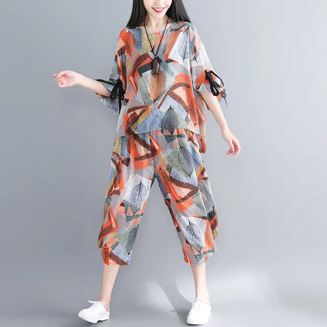 Best Offers 2018 Summer New Original Cropped Sleeve Print Loose Top Wide Leg Pants Two-piece Suit Best Offers 2018 Summer New Original Cropped Sleeve Print Loose Top Wide Leg Pants Two-piece Suit