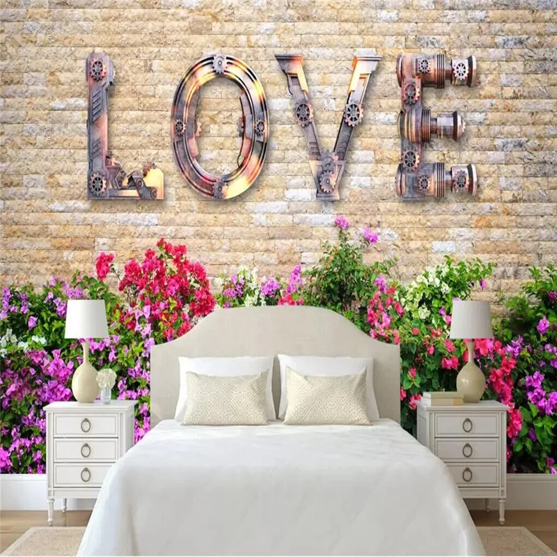 

European retro LOVE brick wall bar KTV wall specializing in the production of wallpaper murals custom home wall