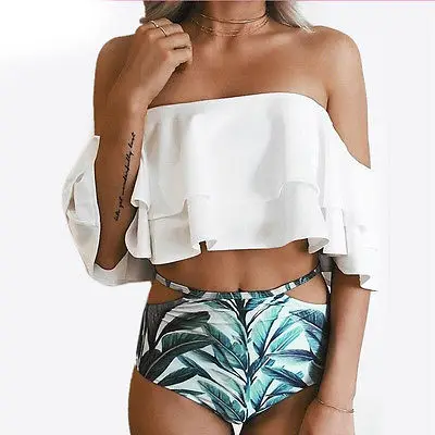 

Hirigin High Waist Women Swimwer Print Bandage Bikinis Set Push-up Padded Swimsuit Bathing Suit Bather Women Beachwear
